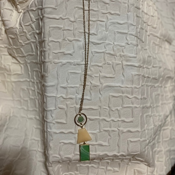 Loft Necklace Green Cream Geometric Gold Tone Long Clasp - Picture 2 of 5